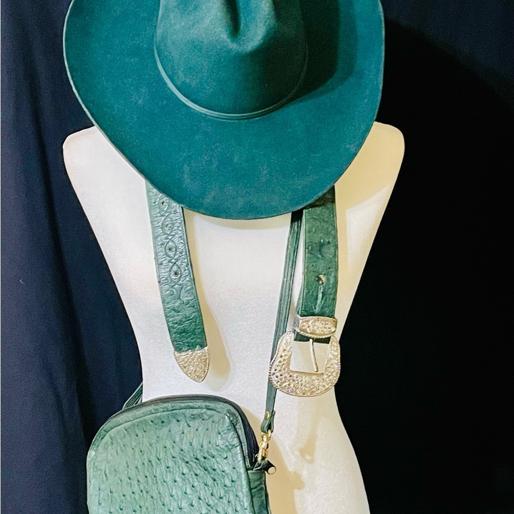 Western Cowboy Hat, Bag & Belt with Silver Accents
